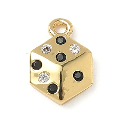 Настоящее золото 18K Латунные микро проложить кубического циркония прелести, игральная кость, стойки покрытие, долговечный, без кадмия и без свинца, реальный 18 k позолоченный, 11x7.5x2.5 мм, отверстие : 1.2 мм