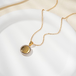 Плоский Круглый Стильные латунные подвески с микропаве из прозрачных кубических цирконий для повседневного ношения, идеальный подарок, золотые, плоско-круглые, 15.75 дюйм (40 см)