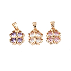 (52) Непрозрачная лаванда Кулон из циркония, клевер амулеты, долговечный, без свинца и без кадмия, разноцветные, 15x12.5x4 мм, отверстие : 4.5x3 мм