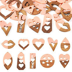 Pink 20 шт. 10 подвески из смолы и ореха, Сердце с сердцем, подарок на День святого Валентина, розовые, 23.5~47x15.5~37.5x3~3.5 мм, отверстие : 1.8~2 мм, 2 шт / стиль