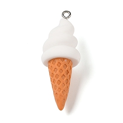 Белый Непрозрачные подвески из искусственной смолы, Подвески в виде мороженого с железными петлями с платиновым покрытием, белые, 45x16x15 мм, отверстие : 2 мм