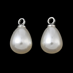 Платина Подвески из АБС-пластика с жемчугом, слеза, с петлей из сплава, платина, 13x8 мм, отверстие : 1.6 мм