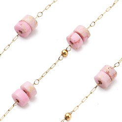 Имперская яшма Ионное покрытие (ip) 304 цепи из нержавеющей стали, с бусинами из натуральной императорской яшмы, реальный 18 k позолоченный, пайки, с катушкой, 4x2 мм, около 32.81 футов (10 м) / рулон