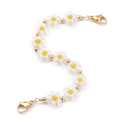 Golden Glass Flower Beaded Phone Case Chain, Mobile Strap, for DIY Phone Case Decoration, White, Golden, 19x1.2x0.4cm