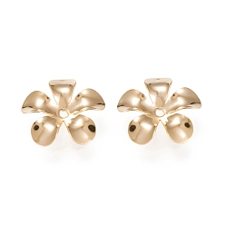 Настоящее золото 18K 304 из нержавеющей стали шарик крышки, 5-лепесток, цветок, реальный 18 k позолоченный, 15x15x2 мм, отверстие : 1.2 мм