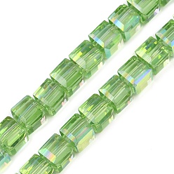 Зеленый Гальванизируйте прозрачное стекло бисер нитей, Cude, граненые, с покрытием AB цвета, зелёные, 5~6x5.5~6x5.5~6 мм, отверстие : 1.2 мм, около 95~98 шт / нитка, 20.07~20.86 дюйм (51~53 см)