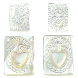 Морская Ракушка 4 шт. 2 стили подвески из натуральной белой перламутровой ракушки, прямоугольник с гравировкой священного сердца, цвет морской раковины, 11~15.5x8~11.5x2~2.2 мм, отверстие : 0.7~0.8 мм, 2 шт / стиль