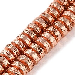 Гальванический Розовый Золотой Гальванические бусины из натуральной лавы, диск, Heishi бусы, покрытием из розового золота, 7x3 мм, отверстие : 1.2 мм, около 123 шт / нитка, 15.75'' (40 см)