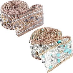 Golden Hotfix Resin Rhinestone Tape, Iron on Patches, with Iron Curb Chain, Rhinestone Trimming, Costume Accessories, Golden, 25x2~4mm, 50cm/strand, 2 strands/set