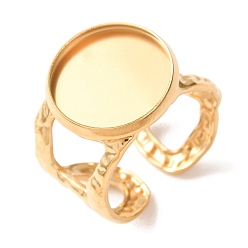 Golden Hammered 304 Stainless Steel Cuff Ring Components, Round Pad Ring Setting, Ion Plating(IP), Long-Lasting Plated, Golden, 13~13.5mm,18mm, Tray Size: 14mm