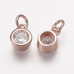 Розовый Позолоченный Латунь микро проложит класс Aaa кубического циркония прелести, без свинца, без никеля и без кадмия, плоско-круглые, Настоящее розовое золото покрыто, 9x6.5x4 мм, отверстие : 3 мм
