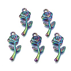 Rainbow Color Подвески из сплава , без кадмия, без никеля и без свинца, цветок, Радуга цветов, 23x9.5x2 мм, отверстие : 1.6 мм