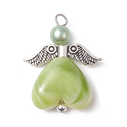 Лайм Акриловые подвески, ангельские прелести, с петлей из сплава, желто-зеленые, 37x20x7.5 мм, отверстие : 3x2.8 мм, 3 шт / комплект