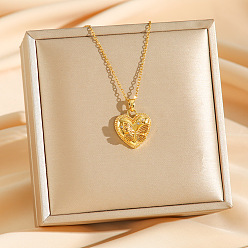 Сердце Ожерелья с подвесками из латунных кристаллов и страз, 304 из нержавеющей стали цепи ожерелья, золотые, сердце, 15.31 дюйм (38.9 см)