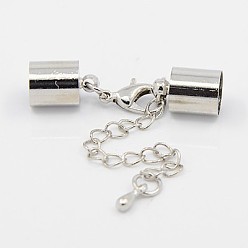 Platinum Iron Chain Extender, with Lobster Claw Clasps and Brass Cord Ends, Platinum, 33mm, Cord End: 9x5mm, hole: 4mm