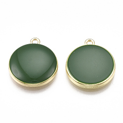 Зеленый Подвески из сплава , с эмалью, плоско-круглые, золотой свет, зелёные, 17x15x3.5 мм, отверстие : 1.2 мм