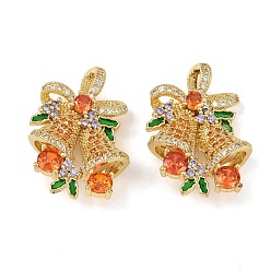 Золотой Латунные микро проложить кубического циркония подвески, Рождественский колокольчик, золотые, 26.5x19x9 мм, отверстие : 3.7x2.3 мм