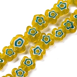 Золотистый Handmade millefiori lampwork beads strands, слива, золотые, 9.5x10.5x3.5 мм, отверстие : 0.8 мм, около 35 шт / нитка, 14.17'' (36 см)