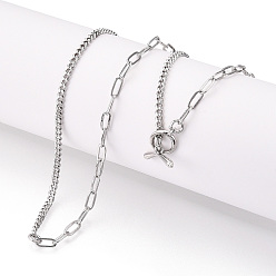 Платинированный Ожерелья из латунной витой цепочки и цепочки со скрепками, цепи для пресса, с OT застежками, Реальная платина, 17.87 дюйм (45.4 см) x 2x1 мм