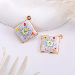 Солнце Подвески из эмали и сплава, золотые, ромбовидный шарм, солнце, 28x25 мм