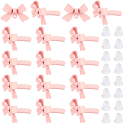 Pearl Pink 40Pcs Alloy Stud Earring Findings, with 925 Sterling Silver Pins and Loop, Bowknot, with 80Pcs Plastic Ear Nuts, Pearl Pink, 4~11x4~15x4mm, Hole: 1~1.2mm, Pin: 0.7mm