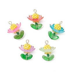 (52) Непрозрачная лаванда Стеклянные подвески, цветочный шарм, с 304 петлями из нержавеющей стали и акрилом, разноцветные, 24x19x18 мм, отверстие : 3x2 мм