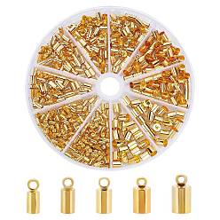 Oro Extremos de cable de latón estilo pandahall elite 460 piezas 5, tapas de los extremos, sin plomo y cadmio, columna, dorado, 8~10x3~6 mm, agujero: 1.5~2 mm, diámetro interior: 2~5.5 mm