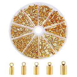 Golden 460Pcs 5 Style Brass Cord Ends, End Caps, Cadmium Free & Lead Free, Column, Golden, 8~10x3~6mm, Hole: 1.5~2mm, Inner Diameter: 2~5.5mm