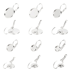 Silver 24Pcs 6 Style Flat Round 304 Stainless Steel Leverback Earring Settings, Silver, 4pcs/style