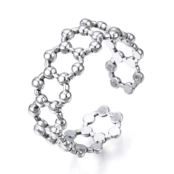 Stainless Steel Color Non-Tarnish 304 Stainless Steel Hexgon Open Cuff Ring for Women, Stainless Steel Color, US Size 7 1/2(17.7mm)