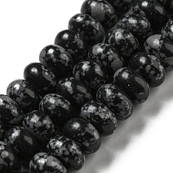 Schneeflocken-Obsidian Synthetische Schneeflocken-Obsidian-Perlenstränge, Rondell, 8~8.5x5~5.5 mm, Bohrung: 1.2 mm, ca. 76~77 Stk. / Strang, 15.20''~15.47" (38.6~39.3 cm)