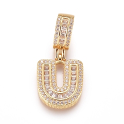 Letter U Латунные микро проложить кубического циркония подвески, буквы, прозрачные, золотые, letter.u, 18x15x3.5 мм, отверстие : 6.5x9 мм