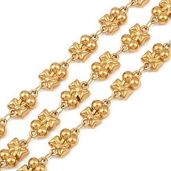 Real 18K Gold Plated 5M 304 Stainless Steel Cherry with Bowknot Link Chains, Soldered, with Spool, Ion Plating(IP), Long-Lasting Plated, Real 18K Gold Plated, 10x6x3mm, about 16.40 Feet(5m)/Roll
