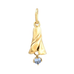 Cornflower Blue 304 Stainless Steel Micro Pave Cubic Zirconia Pendants, September Aster Charms, Real 14K Gold Plated, Cornflower Blue, 19.5x8x5mm, Hole: 3x5mm