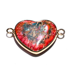 Светло-Вишневый Окрашенные натуральные императорские яшмы звенья соединительные подвески, сердечные ссылки, платина, светло-вишневый, 33x21 мм