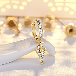 Letter Y Латунные серьги-кольца из прозрачного кубического циркония, золотые, Письмо Y, 24x7 мм