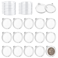 Прозрачный Плоская круглая акриловая памятная монетница, прозрачные, 40x34.5x6 мм, отверстие : 2.5 мм, внутренний диаметр: 30 мм, 24 шт / комплект