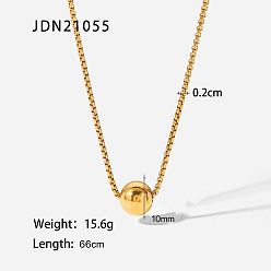 Золотой 304 подвеска в виде круглого шара из нержавеющей стали, подвеска-слайдер с цепочкой для женщин, золотые, 25.98 дюйм (66 см), бусина : 10 mm
