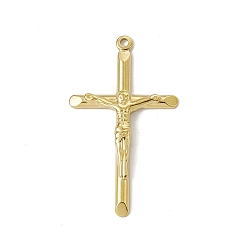 Настоящее золото 18K Вакуумное покрытие pvd 201 подвески из нержавеющей стали, подвеска в виде креста-распятия, реальный 18 k позолоченный, 44x26x3.5 мм, отверстие : 1.8 мм