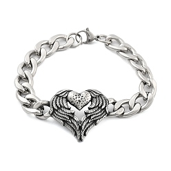 Сердце 304 цепи для крепления на панцире из нержавеющей стали, сердце, 8-5/8 дюйм (22 см), Кулон : 30x52.5x6 мм