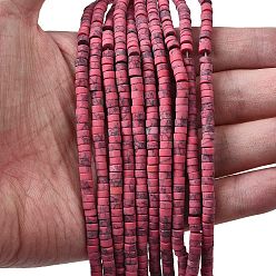 Светло-Вишневый Окрашенные синтетические бирюзовые бусы нити, Плоский круглый / диск, матовые, Heishi бусы, светло-вишневый, 4x2~2.5 мм, отверстие : 0.8~0.9 мм, около 161~164 шт / нитка, 14.96''~15.12'' (38~38.4 см)