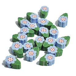 Светло-Голубой Полимерная глина бисера, цветок, Небесно-голубой, 10 мм