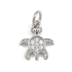 Turtle Латунные микро проложить кубического циркония подвески, с целью перехода в кольце, морские животные амулеты, стойки покрытие, долговечный, без свинца и без кадмия, платина, черепаха, 12x10x2 мм, отверстие : 3 мм
