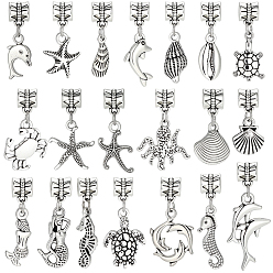 Antique Silver & Platinum 20Pcs Alloy European Dangle Charms, Mixed Shapes, Antique Silver & Platinum, 21~23mm