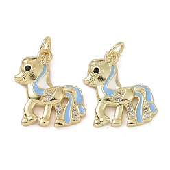 Светло-Синий Латунные микро проложить кубического циркония подвески, без кадмия, без никеля и без свинца, с эмалью и кольцом для прыжков, лошади прелести, голубой, 17.5x14.5x3 мм, отверстие : 3.4 мм