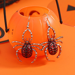 Античное Серебро Серьги-подвески из акрилового сплава в форме паука на Хэллоуин, античное серебро, 58x38 мм