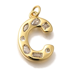 Letter C Латунные микропаве прозрачные подвески с фианитом, с целью перехода в кольце, без свинца и без кадмия, долговечный, стойки покрытие, письмо амулеты, реальный 18 k позолоченный, буква С, 20.5x14x2.7 мм, Перейти кольцо: 5x1 мм, 3 mm внутреннего диаметра.