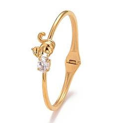 Golden Crystal Rhinestone Squirrel Cuff Bangle, Hinged Open Bangle for Women, Ion Plating(IP), Golden, Inner Diameter: 2-1/4 inch(5.65cm)