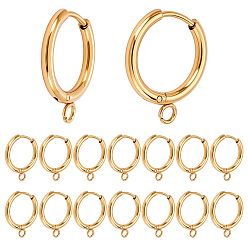 Настоящее золото 18K 16 шт. 304 серьги-кольца из нержавеющей стали, ионное покрытие (ip), реальный 18 k позолоченный, 18x16x2 мм, отверстие : 2 мм