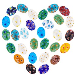 Mixed Color 30Pcs Handmade Millefiori Lampwork Cabochons, Oval, Mixed Color, 13.5~14x9.5~10x3.5~4mm